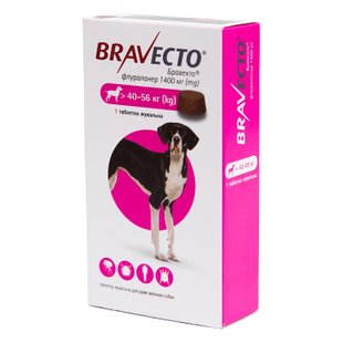 Бравекто таблетка від бліх та кліщів для собак вагою від 40 до 56 кг, 1400 мг MSD США