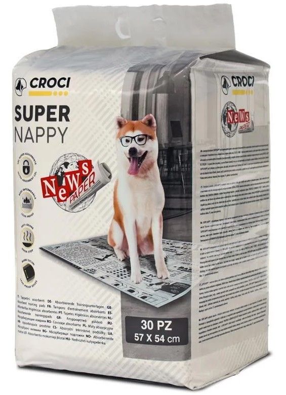 Пелюшки для собак 57*54 см, 30 шт (принт газета) Croci SPA Італія