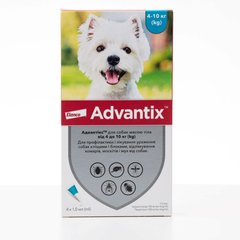 Адвантикс (Advantix) капли от блох и клещей для собак весом 4-10 кг, 4 пипетки Elanco США