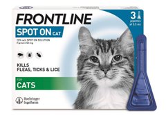Фронтлайн (Frontline) краплі на холку для котів, 3 піпетки Boehringer Ingelheim Німеччина