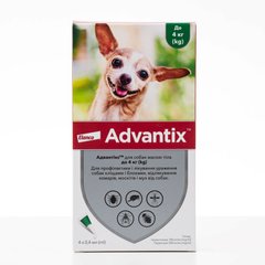 Адвантикс (Advantix) капли от блох и клещей для собак весом до 4 кг, 4 пипетки Elanco США