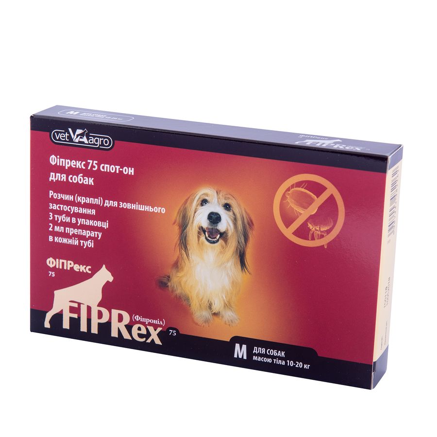 Фипрекс (FIPRex) М 75 капли на холку для собак весом 10-20 кг, 3 пипетки