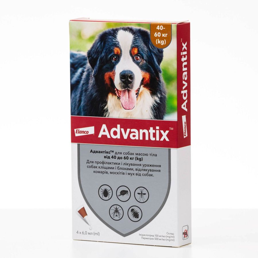Адвантікс XXL (Advantix) краплі від бліх та кліщів для собак вагою 40-60 кг, 6 мл, 4 піпетки Elanco США