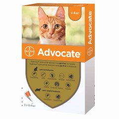 Адвокат (Advocate) для кошек весом до 4 кг, 3 пипетки Elanco США