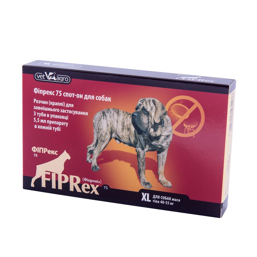Фипрекс (FIPRex) ХL 75 капли на холку для собак весом более 40 кг, 3 пипетки