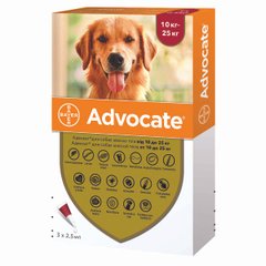 Адвокат (Advocate) для собак весом 10-25 кг, 3 пипетки Elanco США