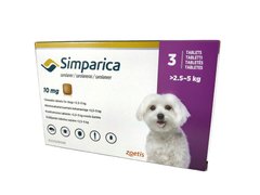 Симпарика (Simparica) таблетки от блох и клещей для собак весом 2,5-5 кг, 3 таб х 10 мг Zoetis, США