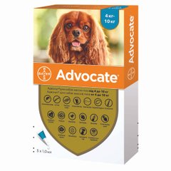 Адвокат (Advocate) для собак весом 4-10 кг, 3 пипетки Elanco США