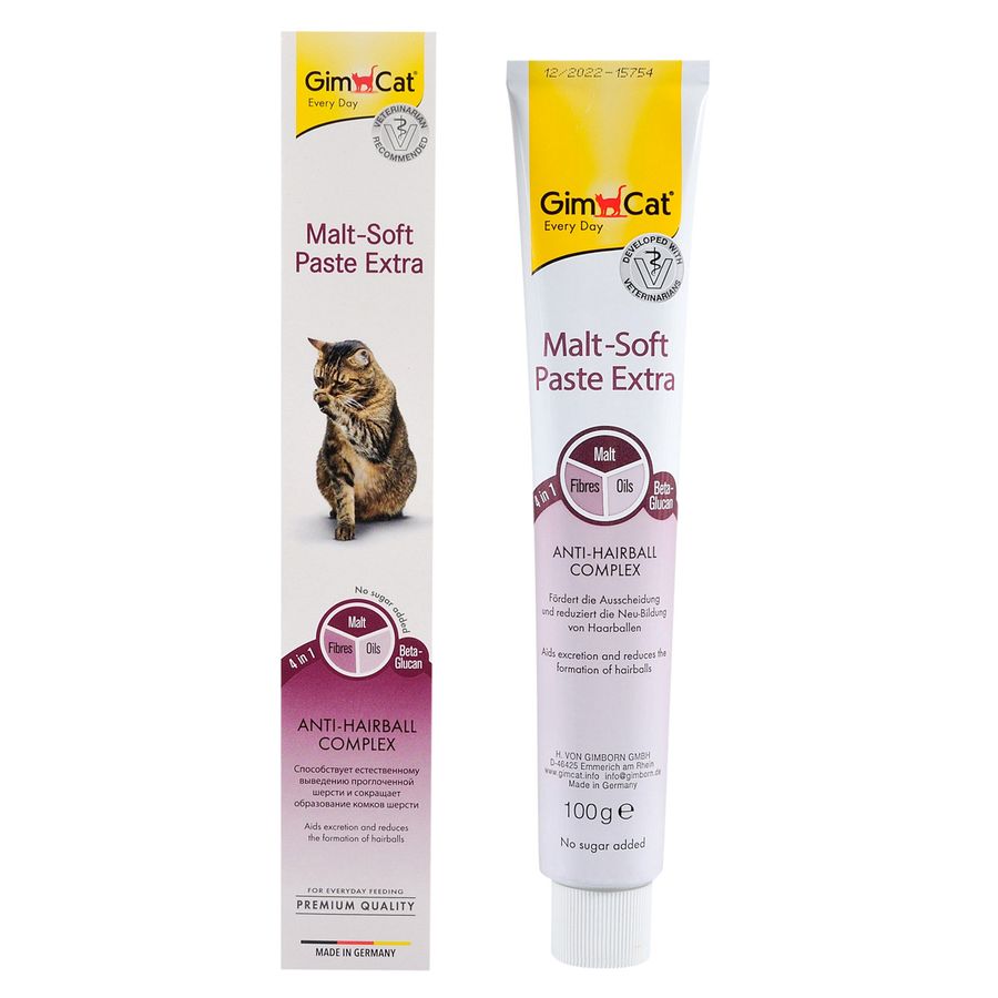 Паста GimCat для кошек, Malt-soft Paste Extra для выведения шерсти, 100 г Gimpet Германия