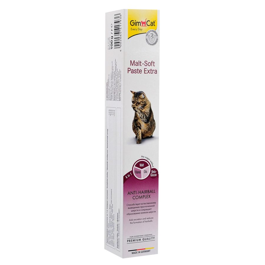 Паста GimCat для кошек, Malt-soft Paste Extra для выведения шерсти, 100 г Gimpet Германия