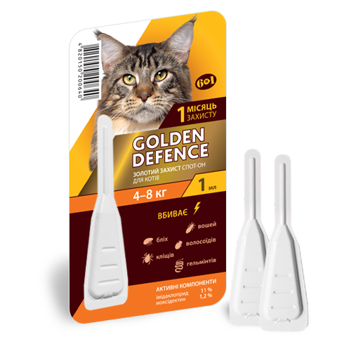 Голден Дефенс (Golden Defence) для котов 4 - 8 кг, 1 мл, 1 пипетка Медіпромтек Украина