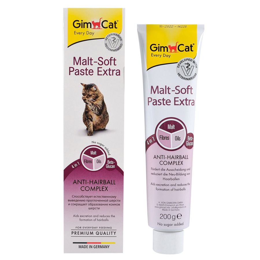 Паста GimCat для кошек, Malt-soft Paste Extra для выведения шерсти, 200 г Gimpet Германия