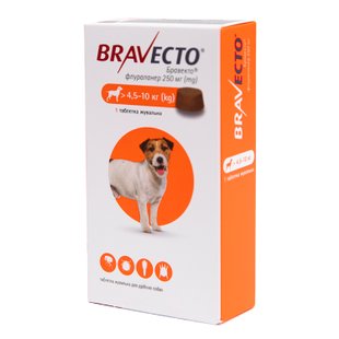 Бравекто таблетка від бліх та кліщів для собак вагою від 4,5 до 10 кг, 250 мг MSD США