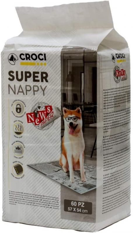 Пелюшки для собак 57*54 см, 60 шт (принт газета) Croci SPA Італія