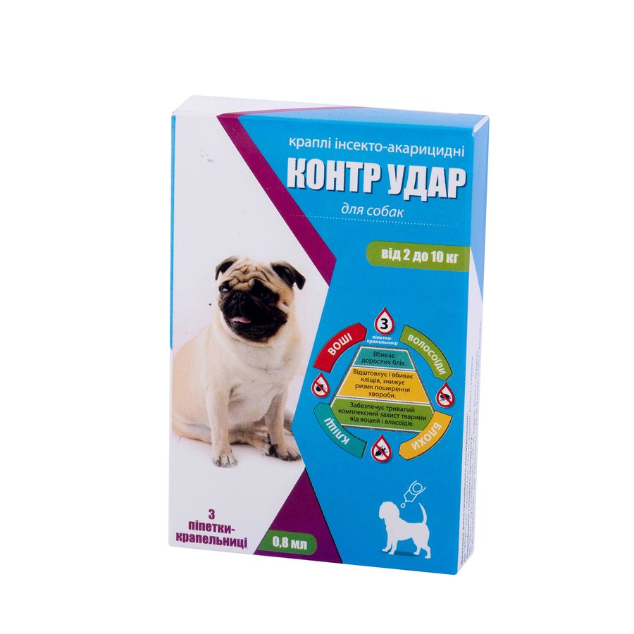 Контр Удар капли для собак весом 2-10 кг, 3 х 0,8 мл Круг Украина