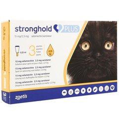 Стронгхолд Плюс (Stronghold Plus) 15 мг/2,5 мг краплі для котів вагою 2,5 кг, 0,25 мл, 3 туби Zoetis, США