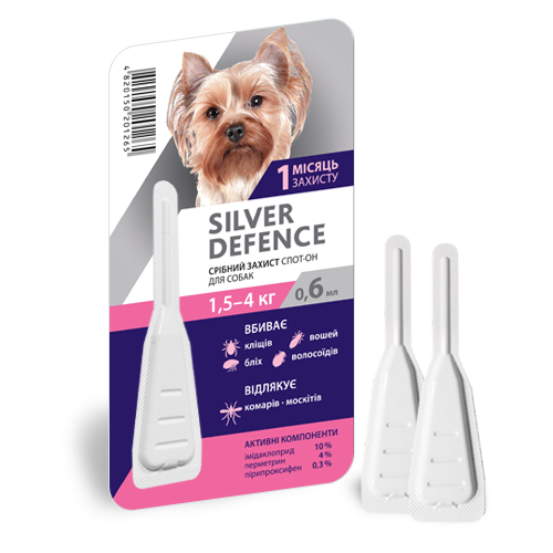 Срібний захист (Silver Defence) спот-он для собак 1,5 - 4 кг, 0,6 мл, 1 піпетка Медіпромтек Україна