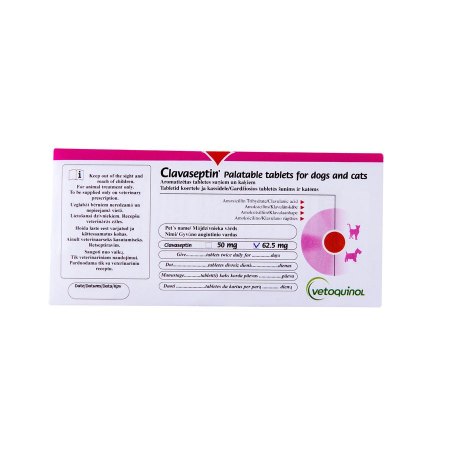 Клавасептин (Clavaseptin) 62,5 мг, 10 таб Vetquinol Франция