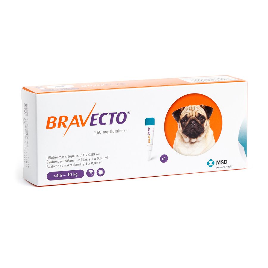Бравекто Спот-Он от блох и клещей для собак весом от 4,5 до 10 кг, 250 мг MSD США