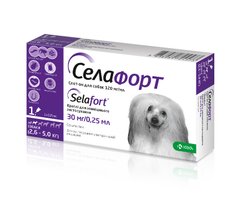 Селафорт спот-он, 30 мг/0,25 мл, для собак вагою 2,6 - 5 кг, 1 піпетка KRKA, Словенія