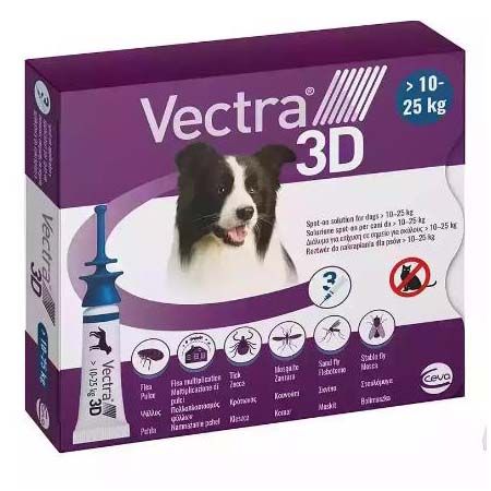 Вектра 3D капли инсектоакарицидные для собак весом 10 - 25 кг, 3 шт х 3,6 мл Ceva Sante Animale Франция