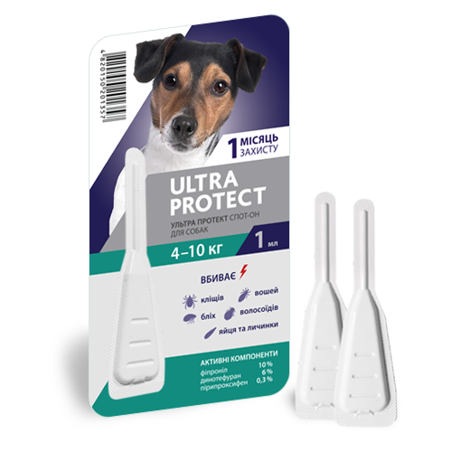 Ультра протект (Ultra Ptotect) спот-он для собак 4 - 10 кг, 4 пипетки * 1 мл Медіпромтек Украина