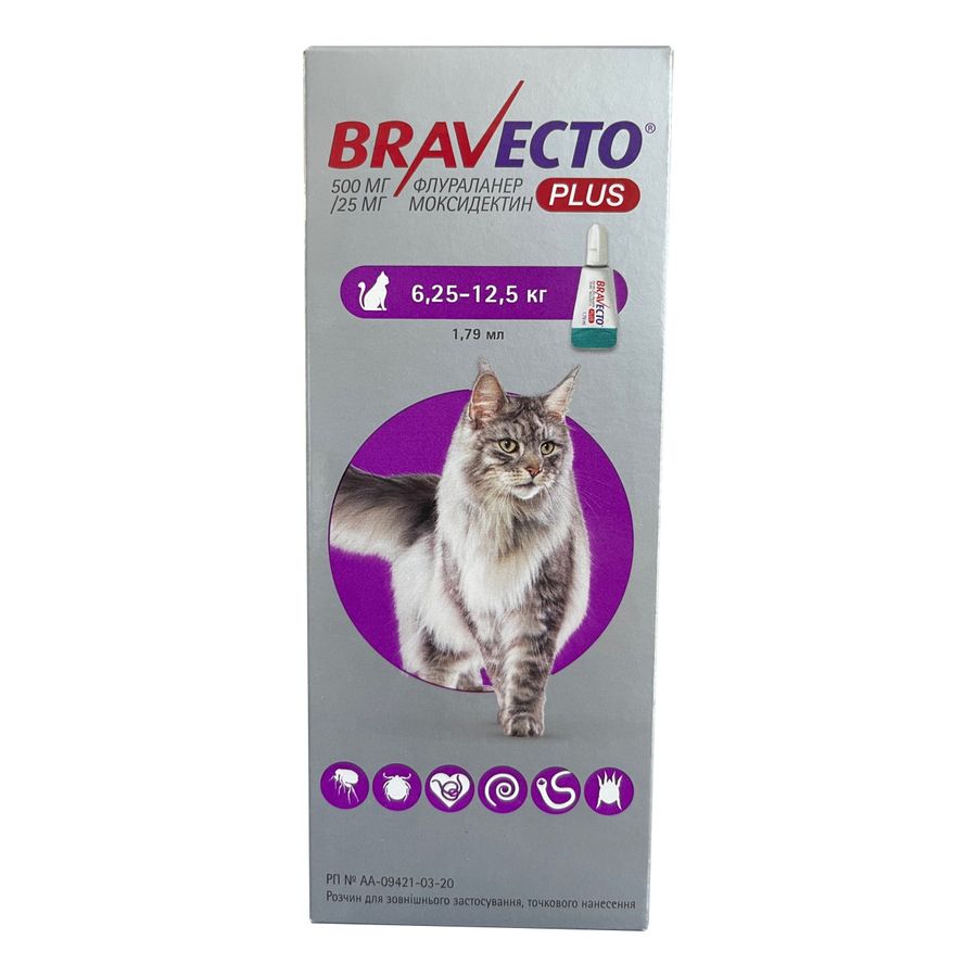 Бравекто плюс 500 мг для котов 6,25-12,5 кг_Акция MSD США