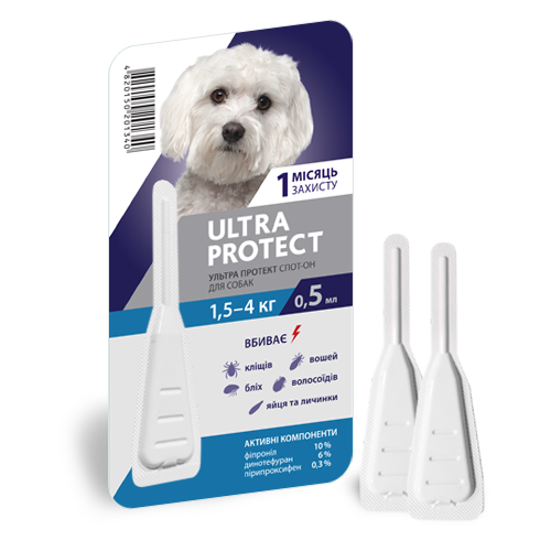 Ультра протект (Ultra Ptotect) спот-он для собак 1,5 - 4 кг, 4 пипетки * 0,5 мл Медіпромтек Украина