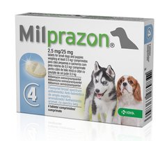 Милпразон (Milprazon) для щенят и собак мелких пород 0,5 - 5 кг, 2,5 мг/25 мг, 4 таб KRKA Словения