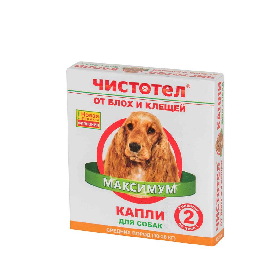 Чистотіл Максимум краплі від бліх і кліщів для собак середніх порід 1,5 мл 2 піпетки Екопром Росія