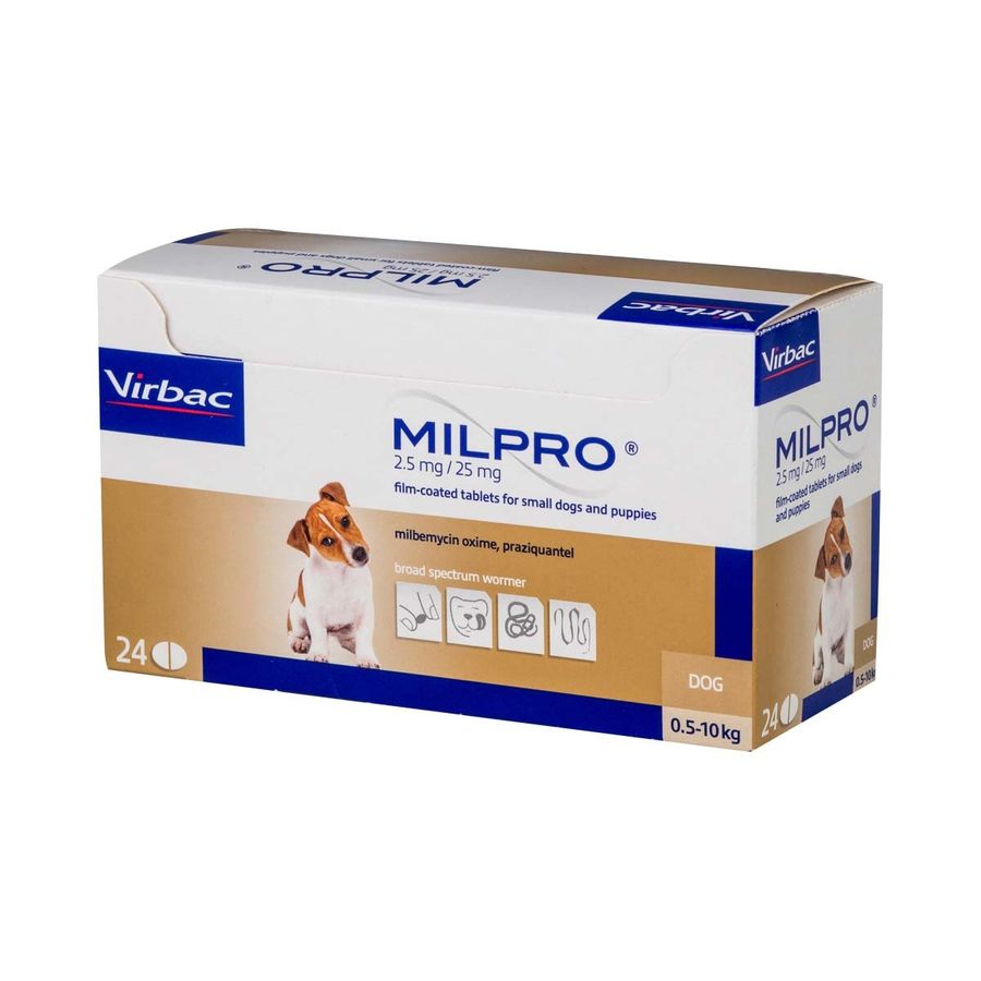 Милпро (Milpro) 2,5 мг/25 мг для щенков и собак мелких пород от 0,5 кг до 5 кг, 24 таб Virbac Франция