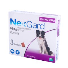 Фото Нексгард (NexGard) таблетки от блох и клещей для собак весом 10-25 кг, 3 таб Boehringer Ingelheim, Германия