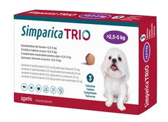 Сімпаріка Тріо жувальні таблетки для собак, 2,6 - 5 кг, 3 шт Zoetis, США