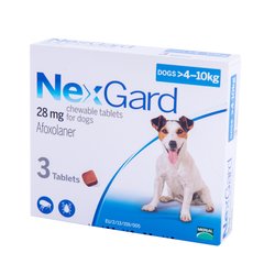 Нексгард (NexGard) таблетки от блох и клещей для собак весом 4-10 кг, 3 таб Boehringer Ingelheim Германия
