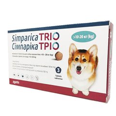 Сімпаріка Тріо жувальні таблетки для собак, 10,1 - 20 кг, 3 шт Zoetis, США