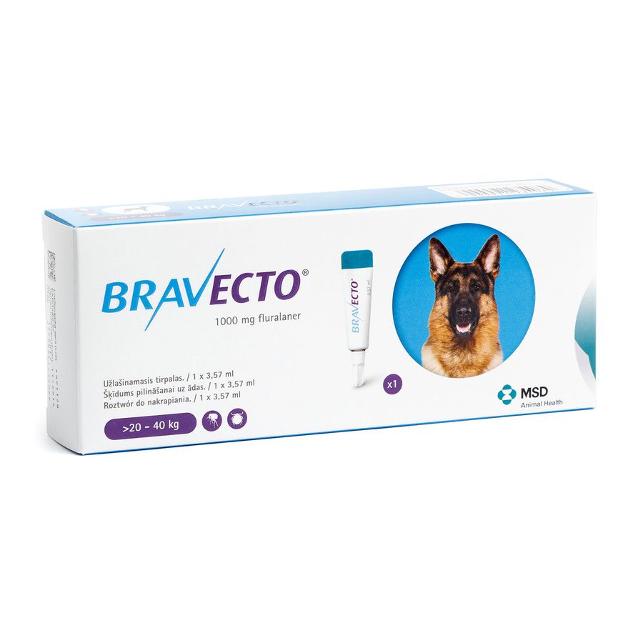Бравекто Спот-Он від бліх та кліщів для собак вагою від 20 до 40 кг, 1000 мг MSD США