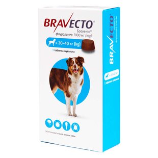 Бравекто таблетка від бліх та кліщів для собак вагою від 20 до 40 кг, 1000 мг MSD США