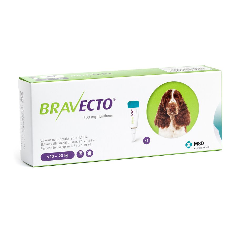 Бравекто Спот-Он от блох и клещей для собак весом от 10 до 20 кг, 500 мг MSD США