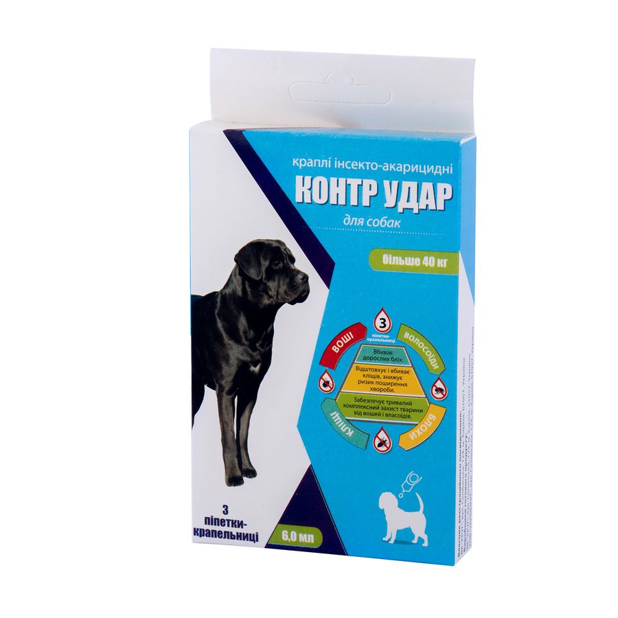 Контр Удар капли для собак весом более 40 кг, 3 х 6 мл Круг Украина