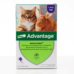 Адвантейдж (Advantage) капли от блох для кошек весом более 4 кг, 0,8 мл, 4 пипетки Elanco США