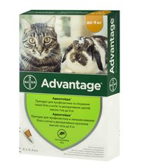 Фото Адвантейдж (Advantage) капли от блох для кошек весом до 4 кг, 0,4 мл, 4 пипетки Elanco США