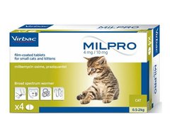 Милпро (Milpro) 4 мг/10 мг для котят до 2 кг, 4 таб Virbac, Франция