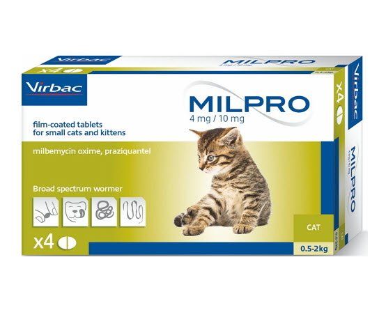 Милпро (Milpro) 4 мг/10 мг для котят до 2 кг, 4 таб Virbac Франция