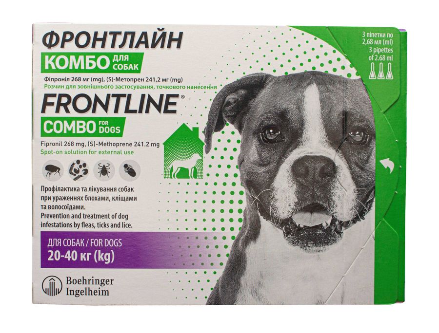 Фронтлайн Комбо (Frontline Combo) капли на холку для собак 20-40 кг(L), № 3 Boehringer Ingelheim Германия